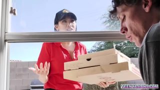 Horny guys Jay Romero and Rion King ordered a pizza but Ember Snow delivered it late so she offers her hot pussy and started a hot pizza threesome party