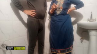 Indian Dehati maid fucking by owner in bathroom with oral sex