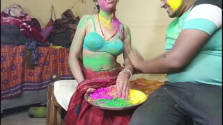 Indian village festival holi celebrate with neaughbour bhabhi